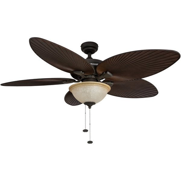 Honeywell Ceiling Fans Palm Island, 52 in. Indoor/Outdoor Ceiling Fan with Bowl Light, Bronze 50202-40